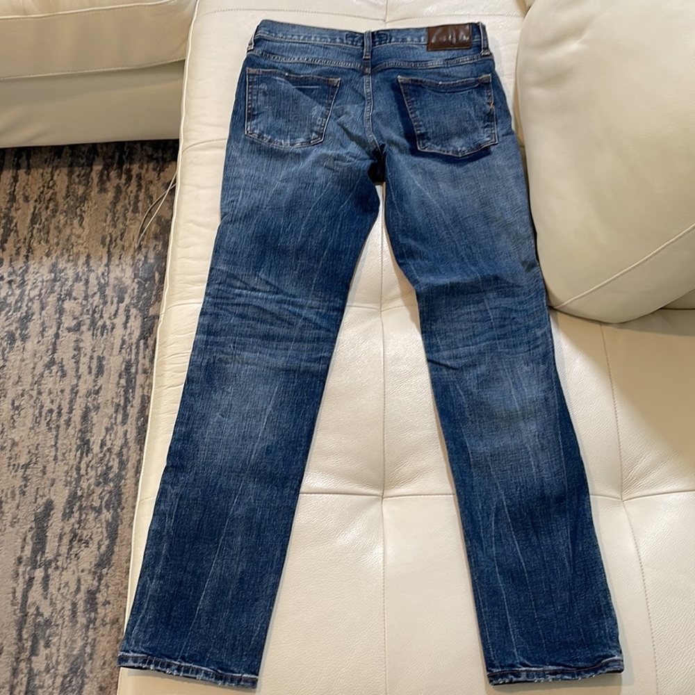 NEW MENS EXPRESS BLUE JEANS WITH STRETCH SLIM SIZE 31”X34” DISTRESSED PATCHES - Picture 7 of 9